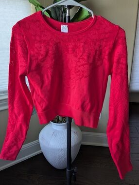 Fabletics Red Lace-Detail Long Sleeve Sweatshirt